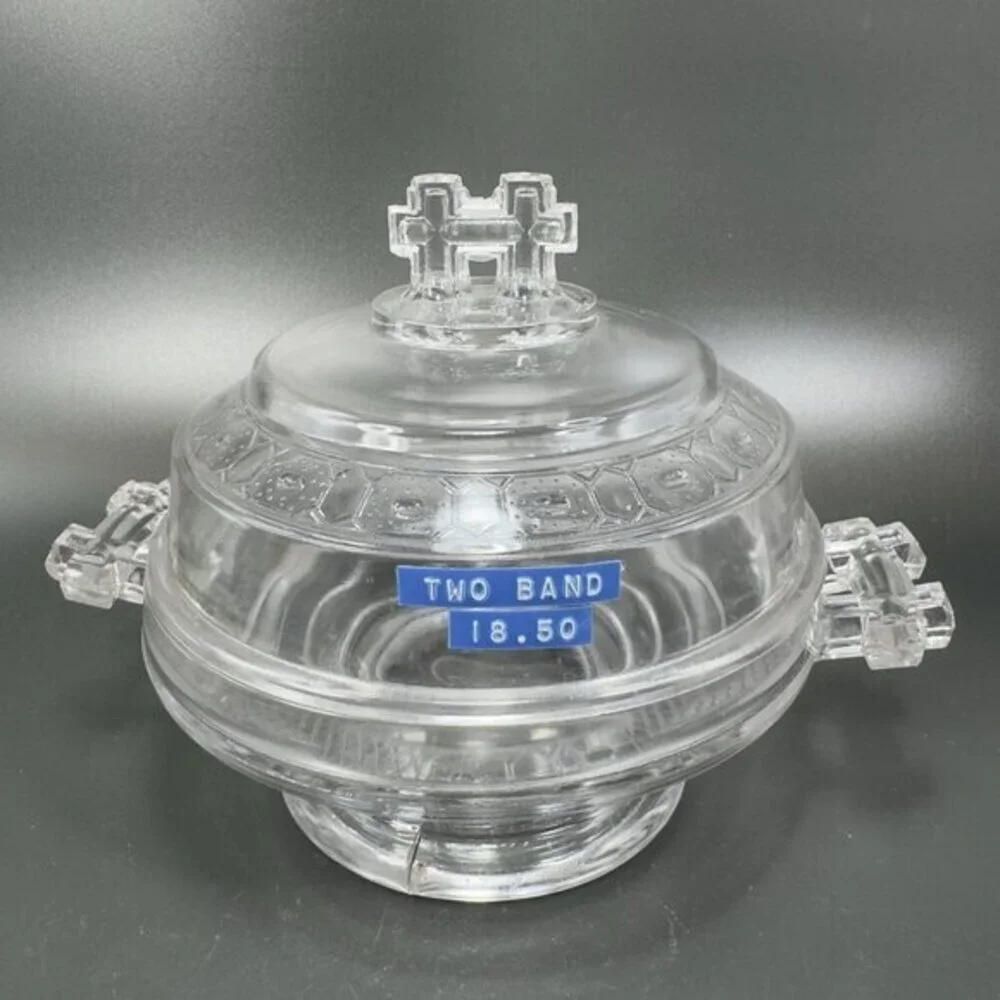 Antique Doyle And Co Two Band Clear Glass Canister Jar Container Manganese 365nm